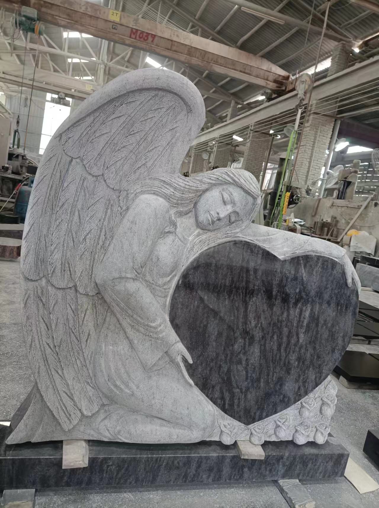 Bahama Blue Angel with Heart Headstone Sculpture