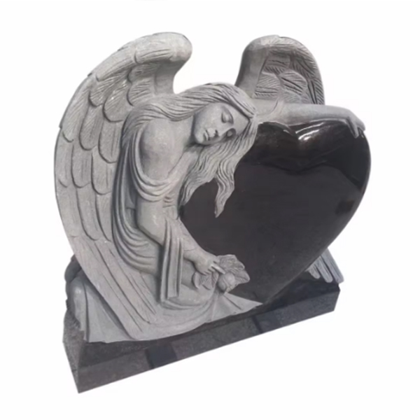 Black Granite Angel Engraving Wings Shaped Tombstone with Heart